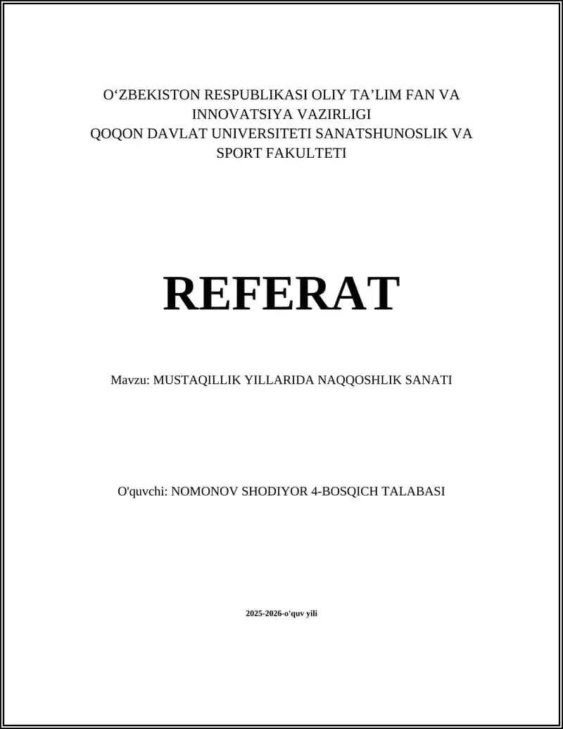 MUSTAQILLIK YILLARIDA NAQQOSHLIK SANATI 1