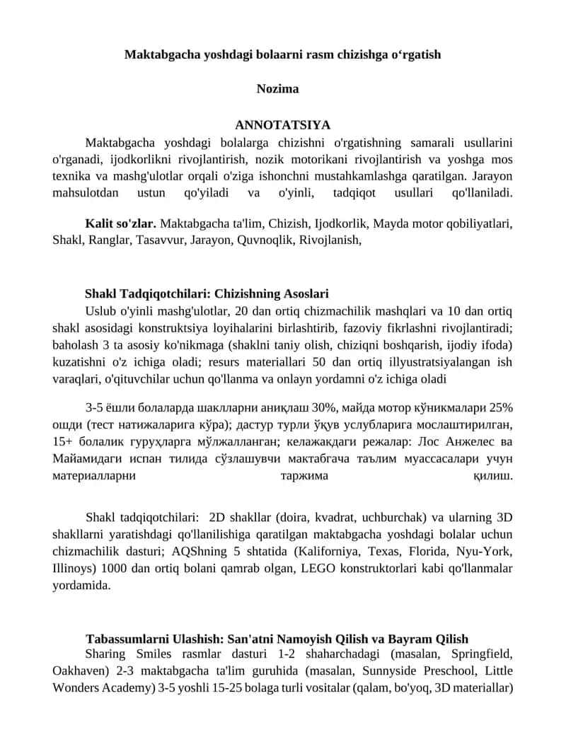 Maktabgacha yoshdagi bolaarni rasm chizishga o‘rgatish 1