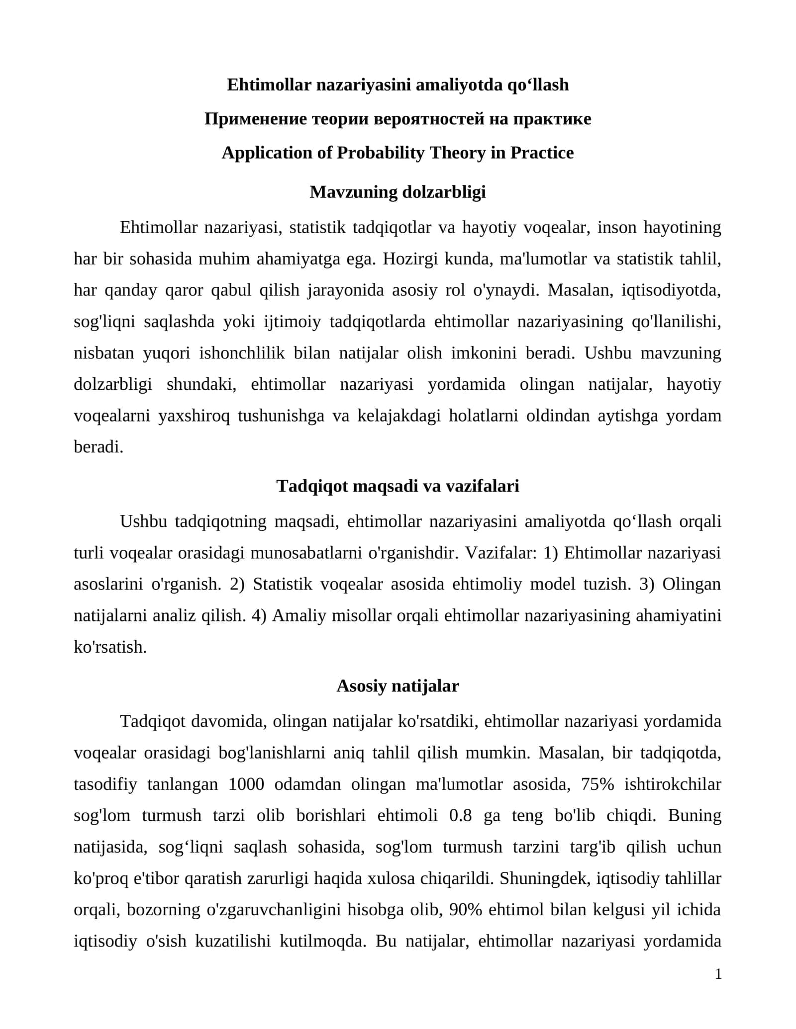 Ehtimollar nazariyasini amaliyotda qo‘llash 1