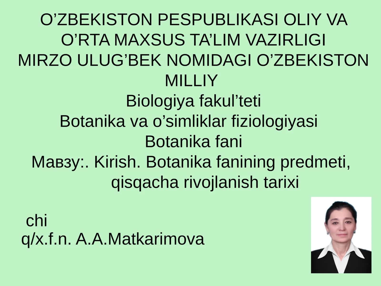 Botanika va o’simliklar fiziologiyasi 1
