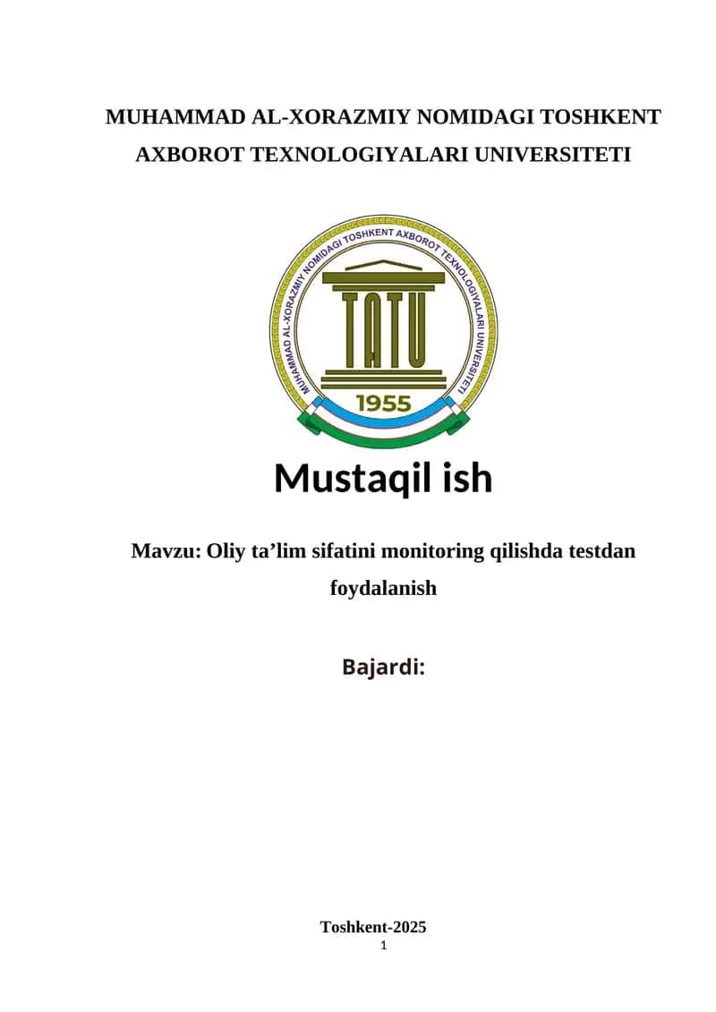 : Oliy ta’lim sifatini monitoring qilishda testdan foydalanish 1