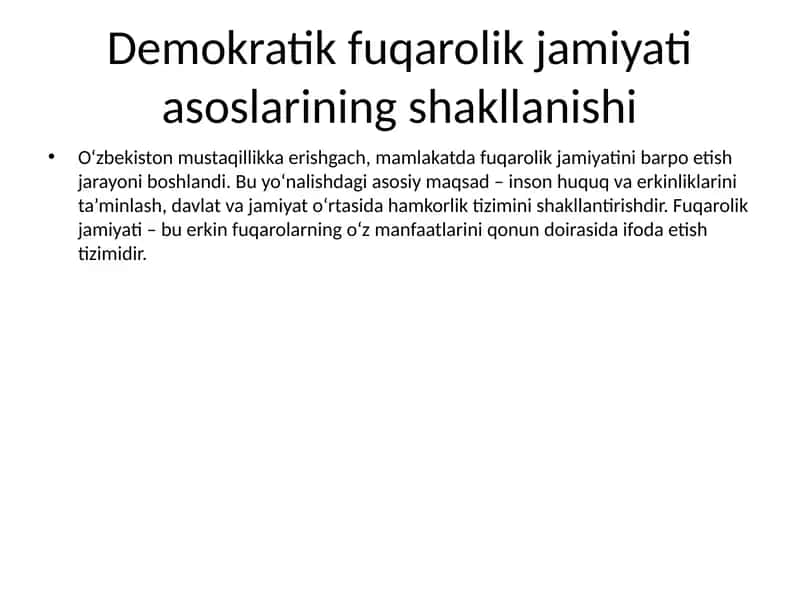 Demokratik fuqarolik jamiyati islohotlar 1