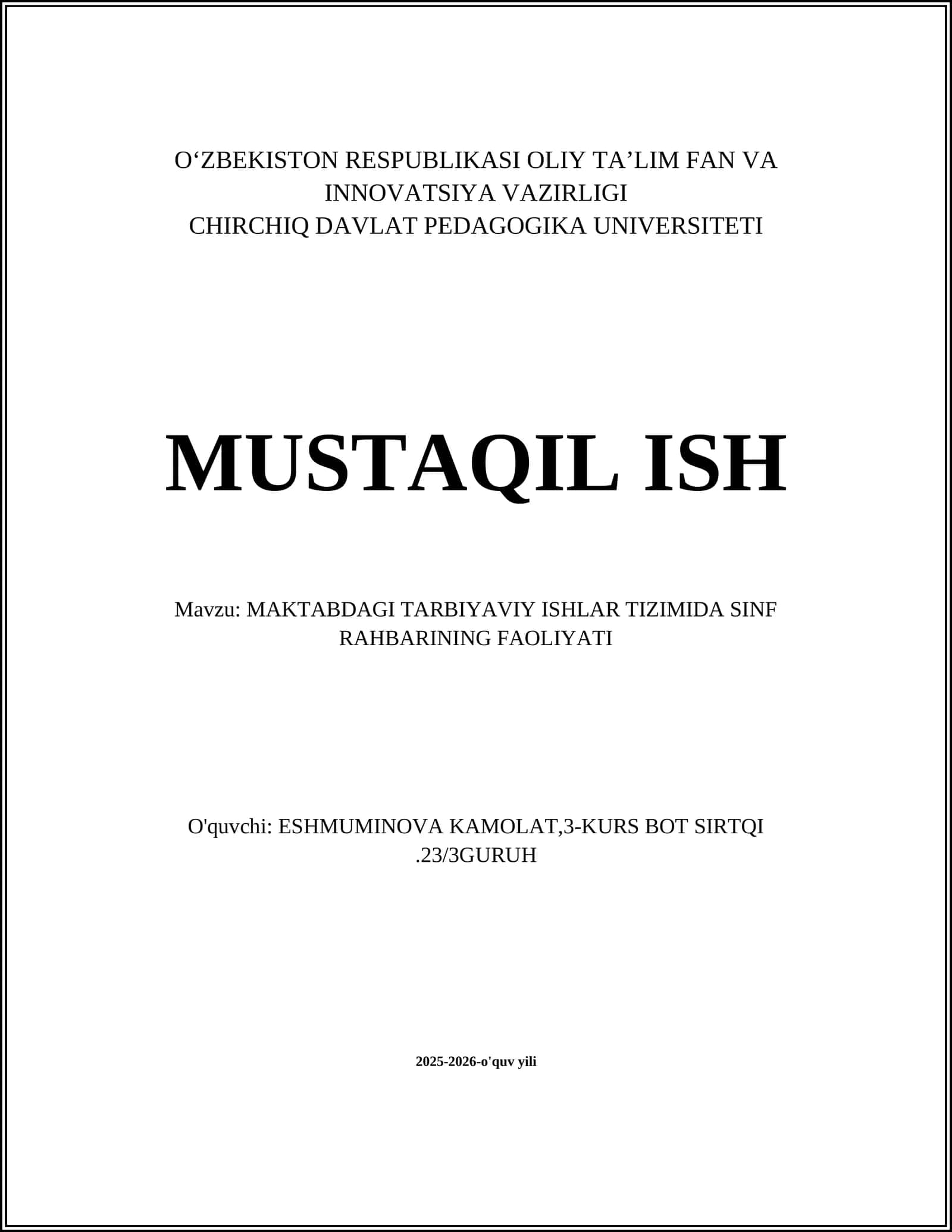 MAKTABDAGI TARBIYAVIY ISHLAR TIZIMIDA SINF RAHBARINING FAOLIYATI 1