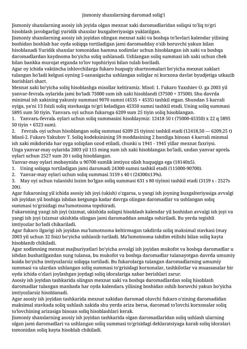 Jismoniy shaxslarning daromad solig'i 1