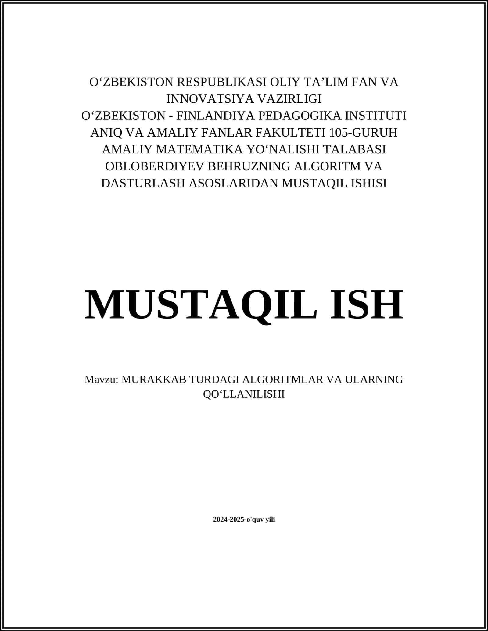 Murakkab Turdagi Algoritmalar va Ularning Qo'llanilishi 1