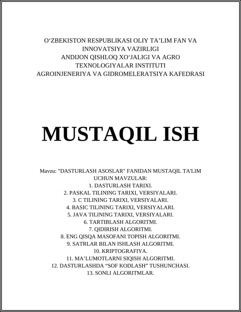 DASTURLASH ASOSLAR 1