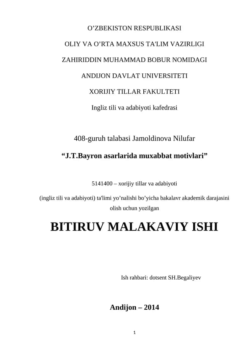 J.T.Bayron asarlarida muxabbat motivlari 1