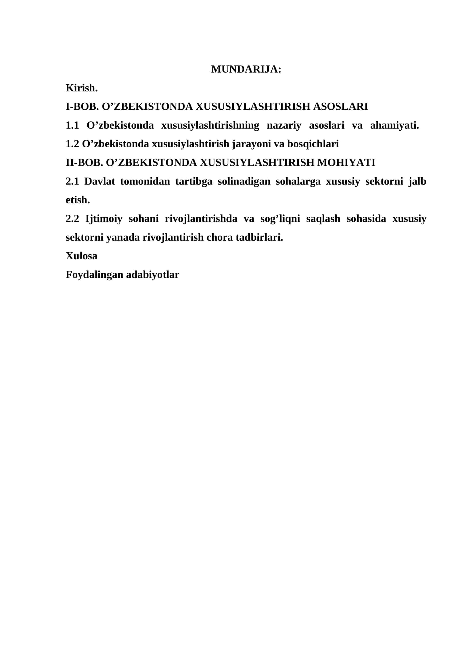 O’ZBEKISTONDA XUSUSIYLASHTIRISH ASOSLARI VA MOHIYATI 1