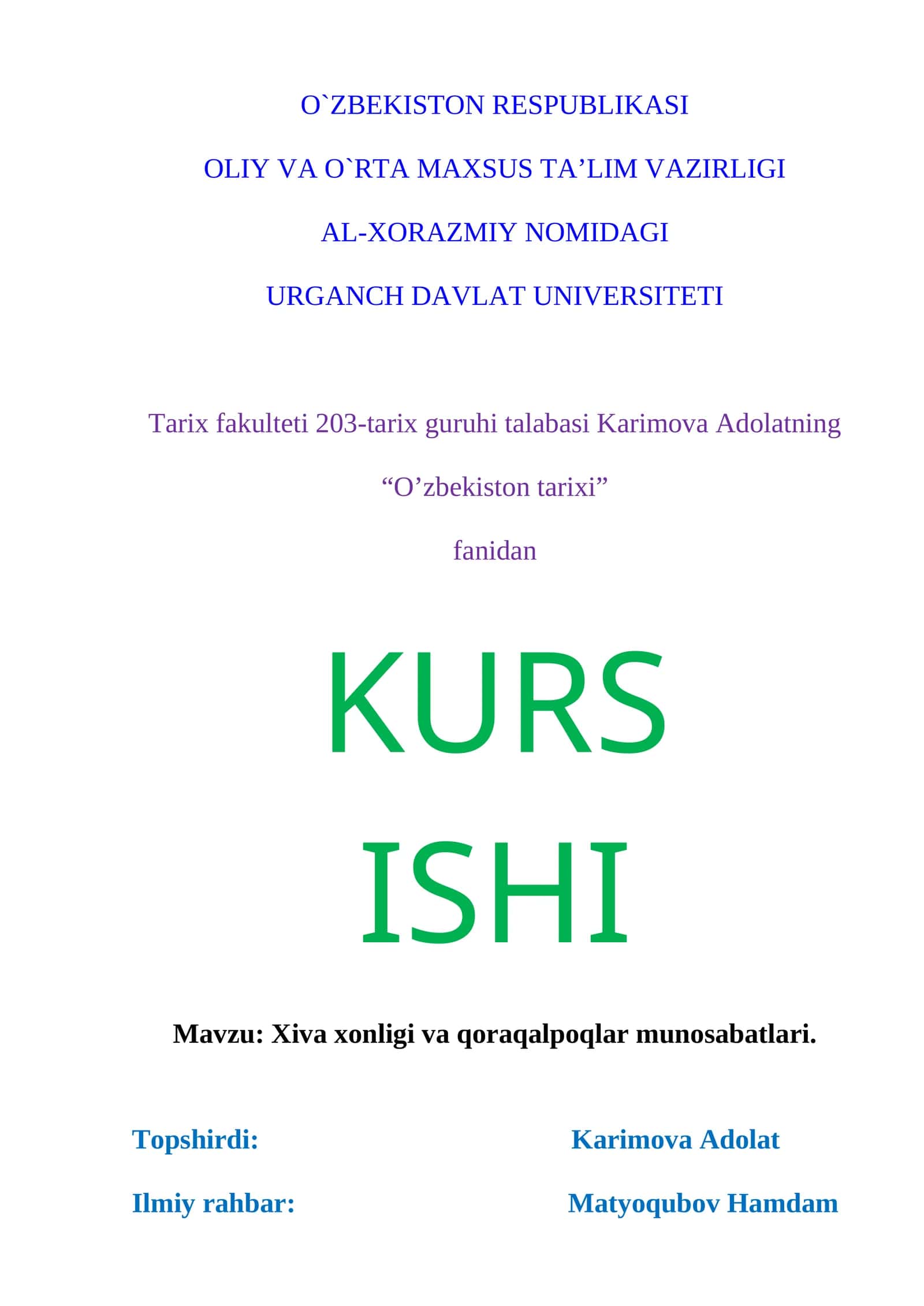 Xiva xonligi va qoraqalpoqlar munosabatlari 1