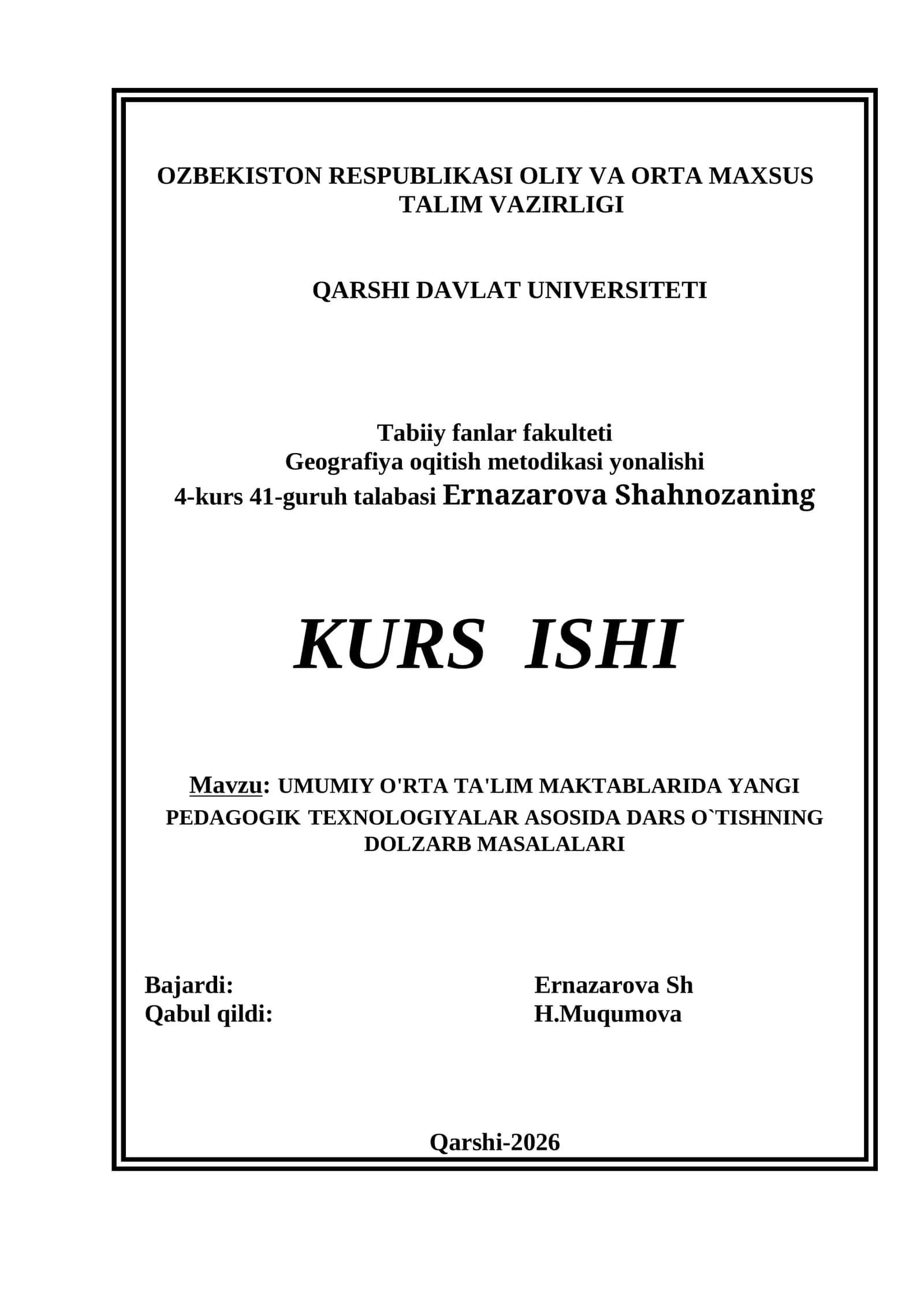 UMUMIY O'RTA TA'LIM MAKTABLARIDA YANGI PEDAGOGIK TEXNOLOGIYALAR ASOSIDA DARS O`TISHNING DOLZARB MASALALARI 1