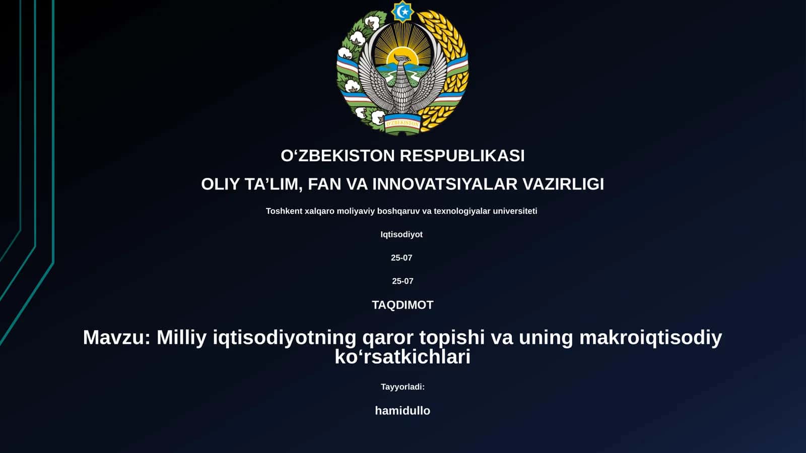 Milliy iqtisodiyotning qaror topishi va uning makroiqtisodiy koʻrsatkichlari 1