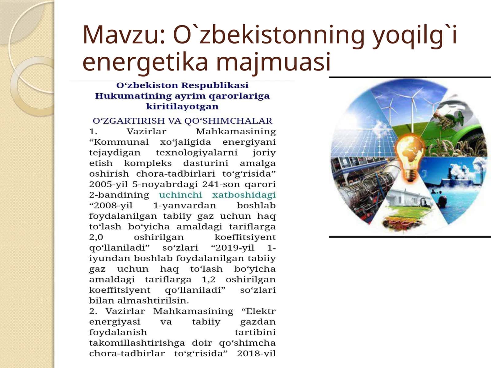 O`zbekistonning yoqilg`i energetika majmuasi 1