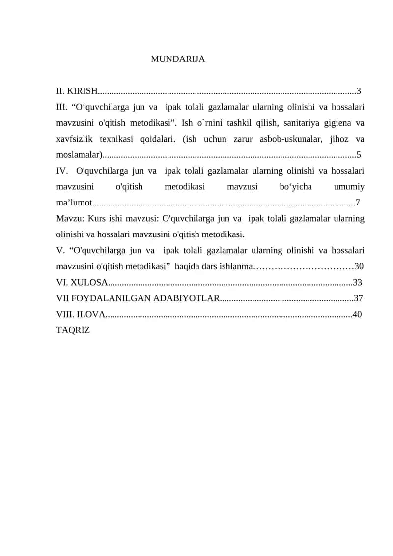 O'quvchilarga jun va ipak tolali gazlamalar ularning olinishi va hossalari mavzusini o'qitish metodikasi 1