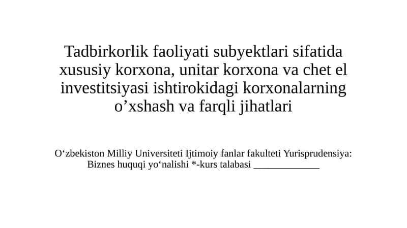 Tadbirkorlik huquqining subyektlari sifatida 1