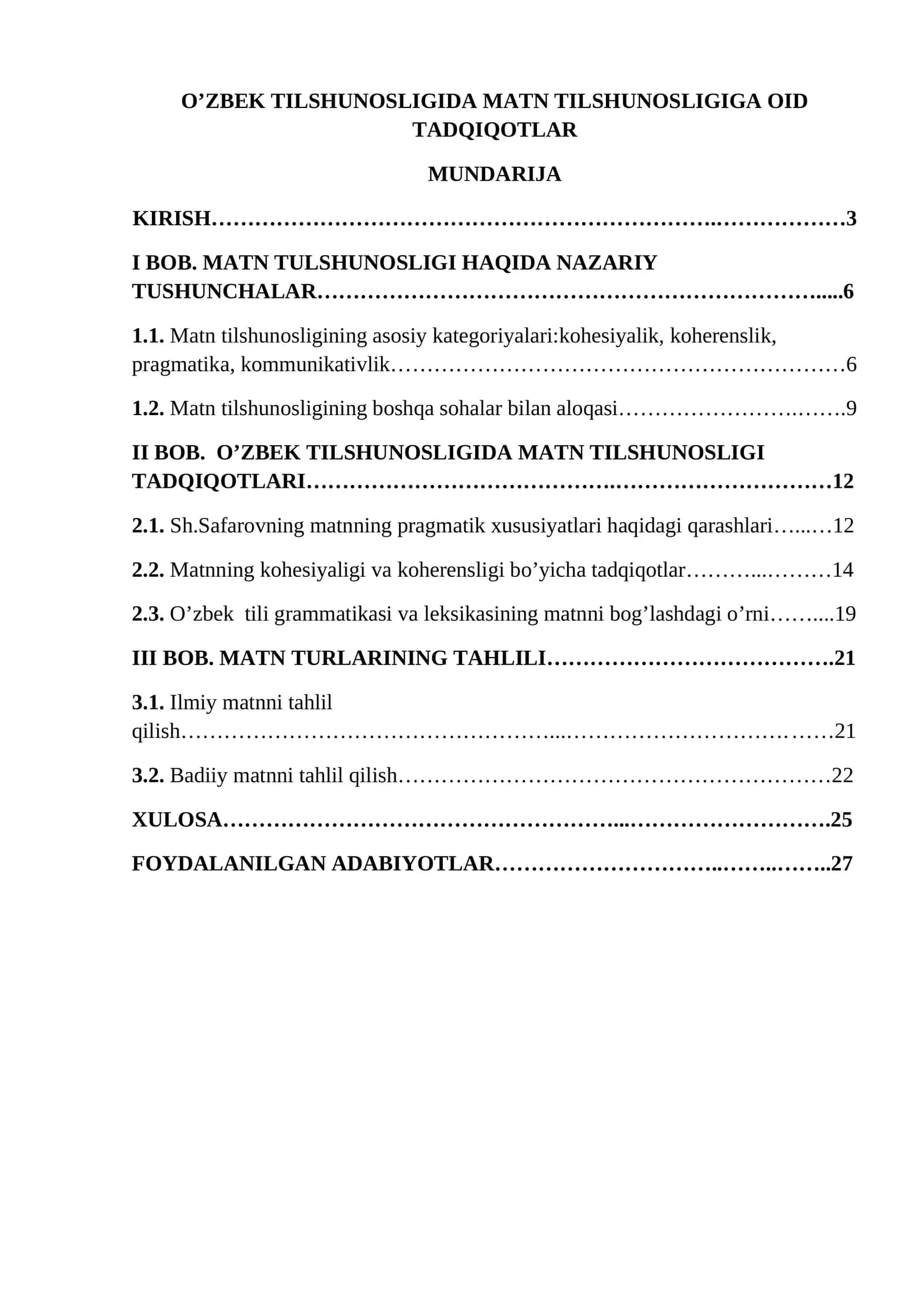 O’ZBEK TILSHUNOSLIGIDA MATN TILSHUNOSLIGIGA OID TADQIQOTLAR 1