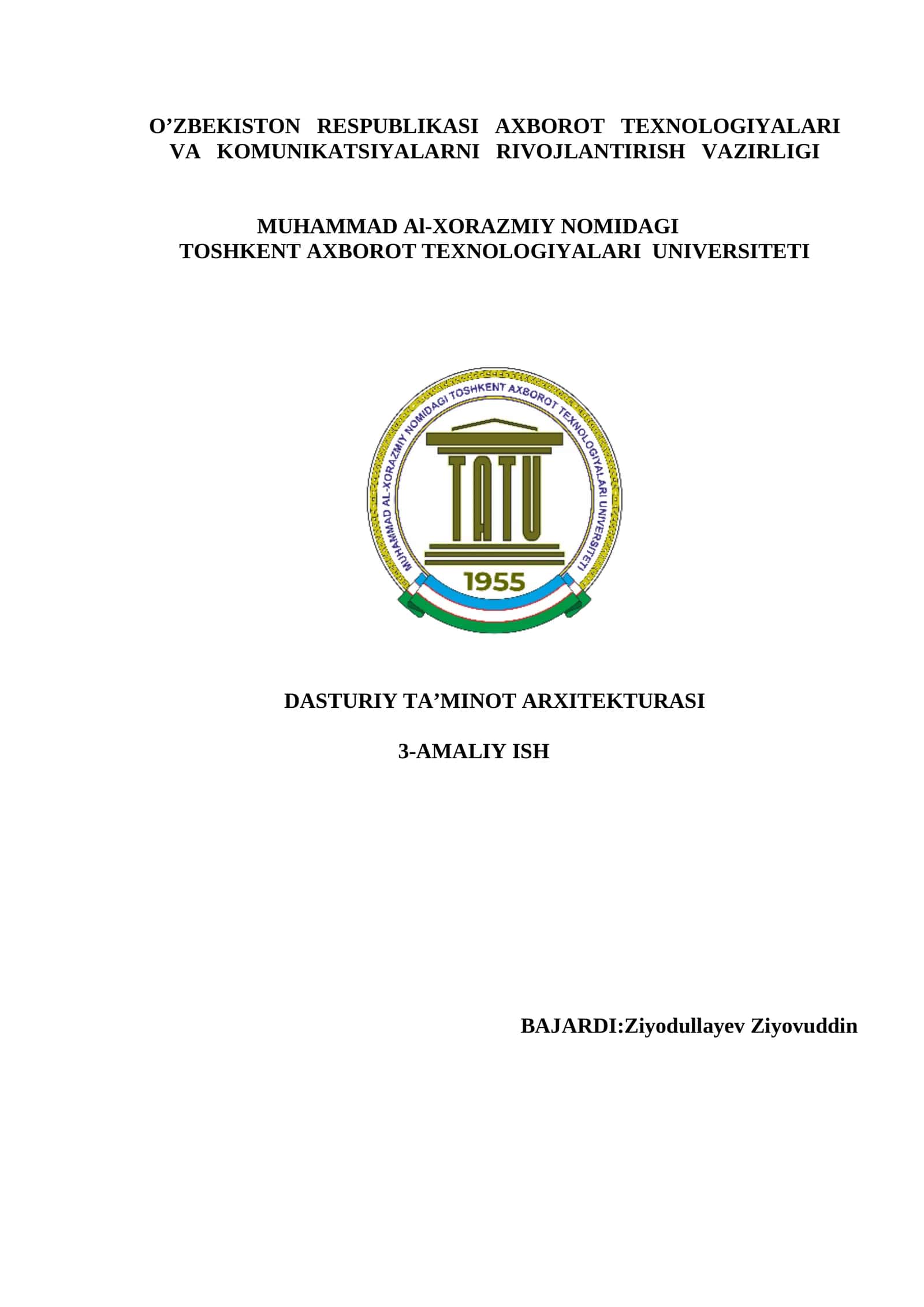 DASTURIY TA’MINOT ARXITEKTURASI 1