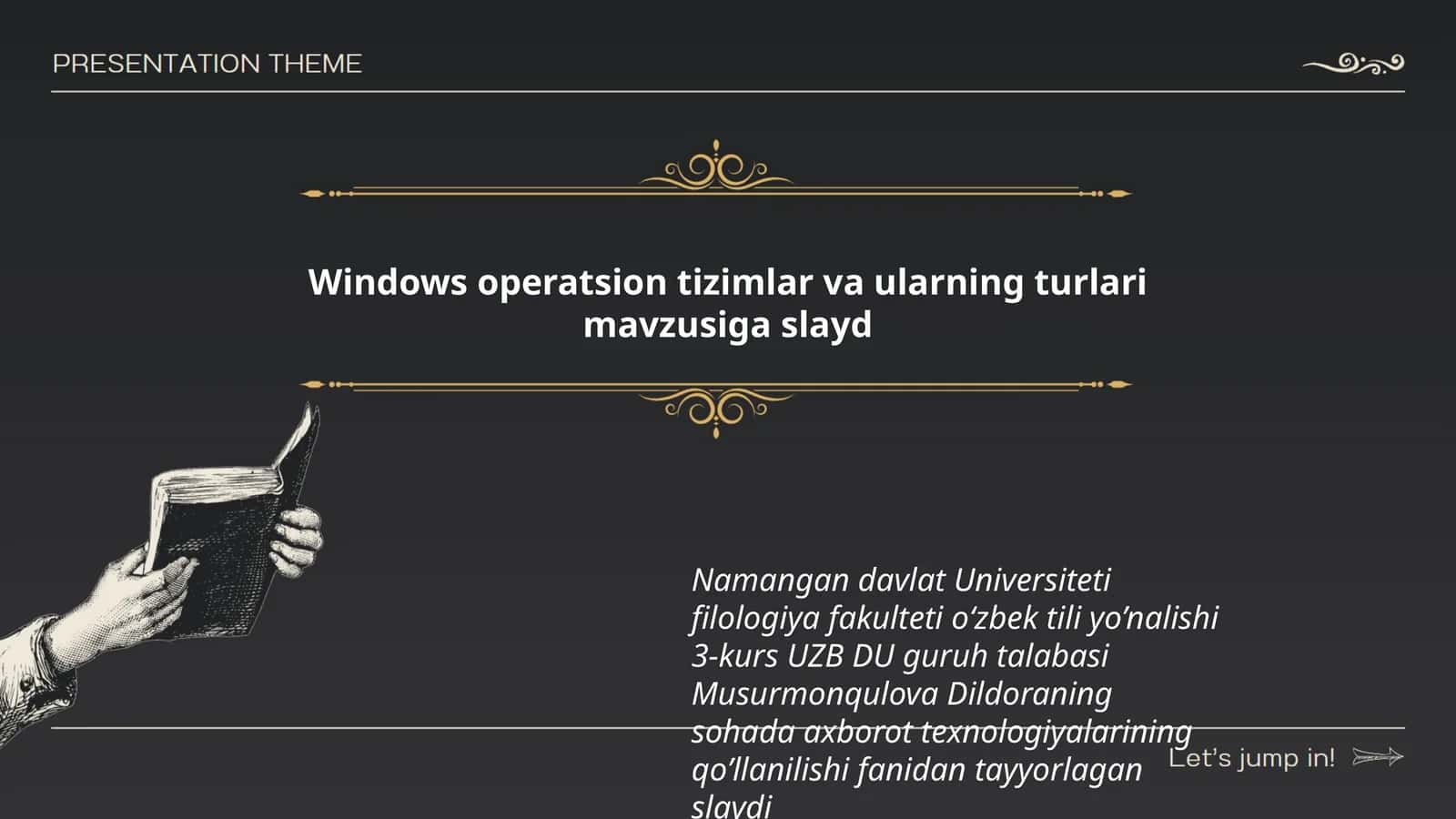 Windows operatsion tizimlar va ularning turlari mavzusiga slayd 1