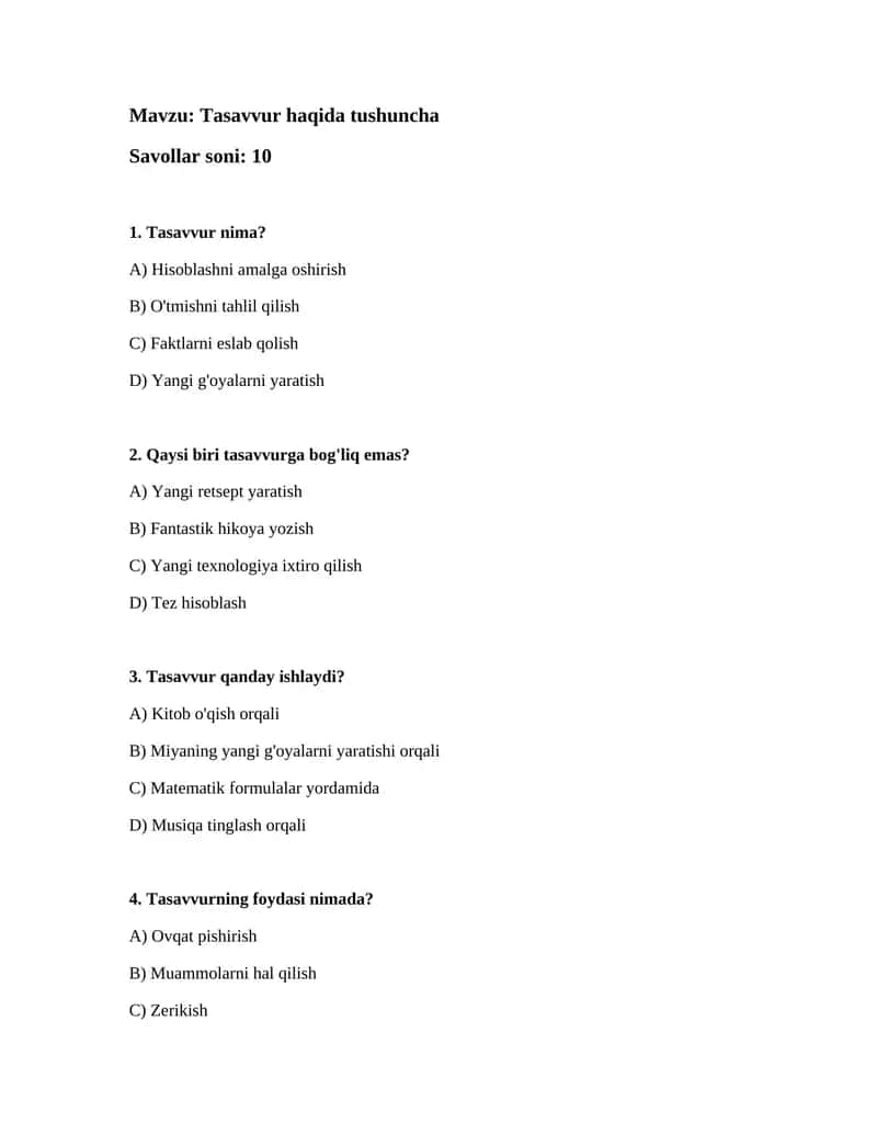 Tasavvur haqida tushuncha 1