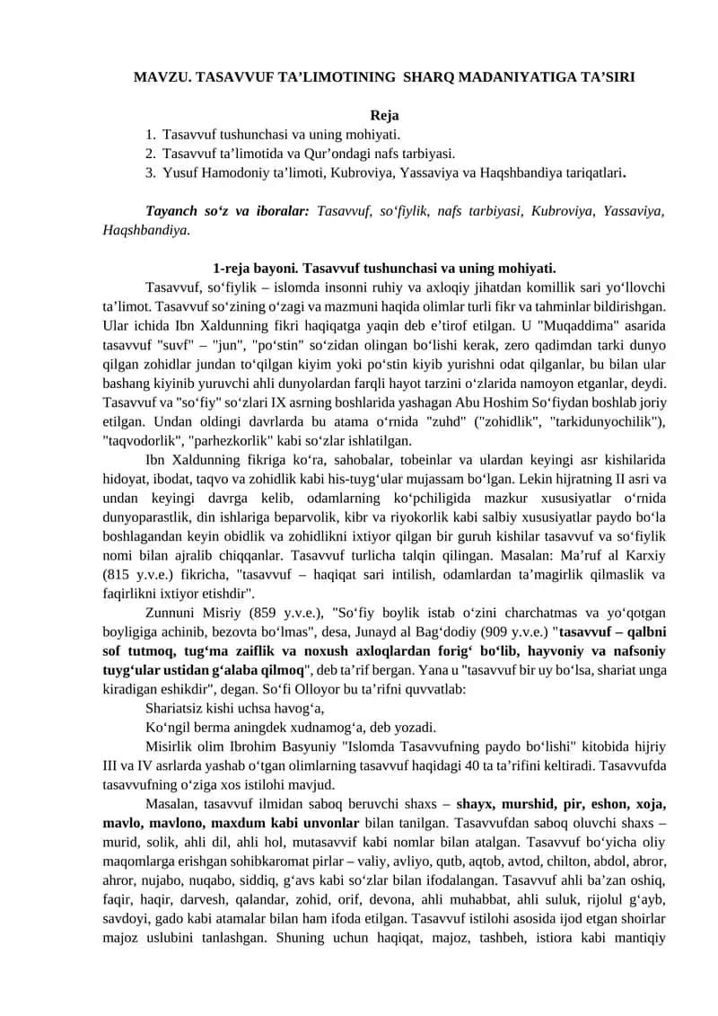 TASAVVUF TA’LIMOTINING  SHARQ MADANIYATIGA TA’SIRI 1
