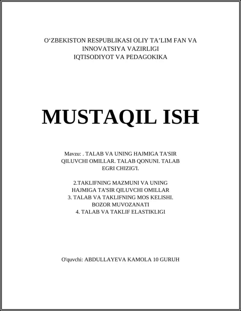 Talab va uning hajmi 1