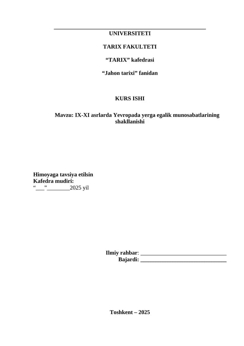 IX-XI asrlarda Yevropada yerga egalik munosabatlarining shakllanishi 1