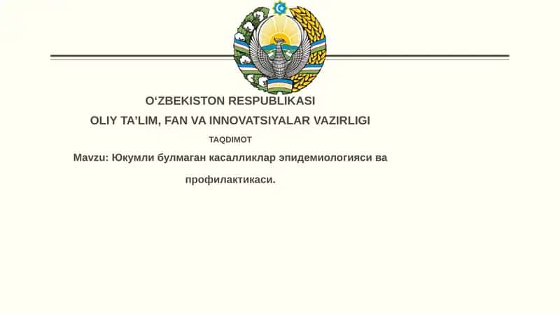 Noyob yuqumli bo'lmagan kasalliklar epidemiologiyasi va profilaktikasi 1
