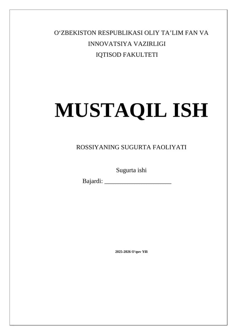 Rossiyaning Sugurta Faoliyati 1