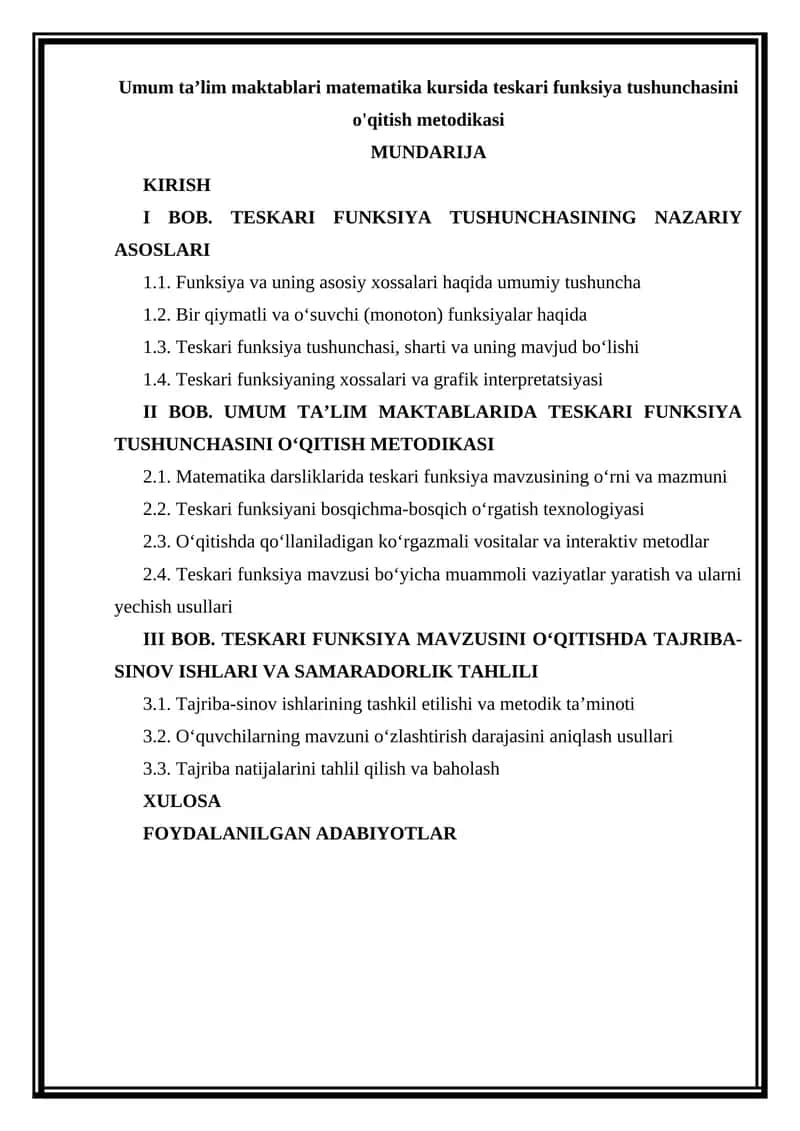 Teskari funksiya tushunchasi matematika kursida 1