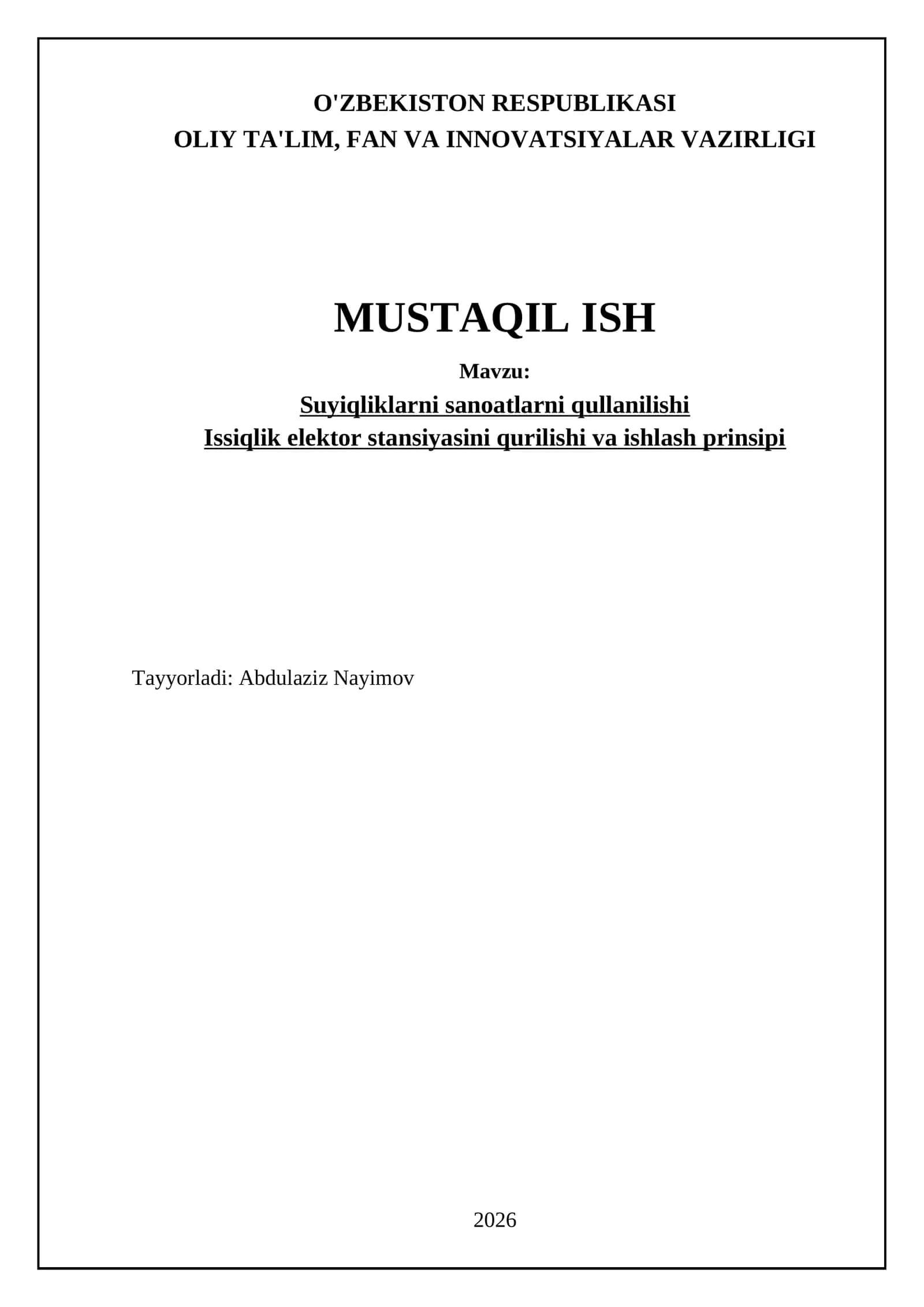Suyuiqliklarni sanoatlarni qullanilishi Issiqlik elektor stansiyasini qurilishi va ishlash prinsipi 1