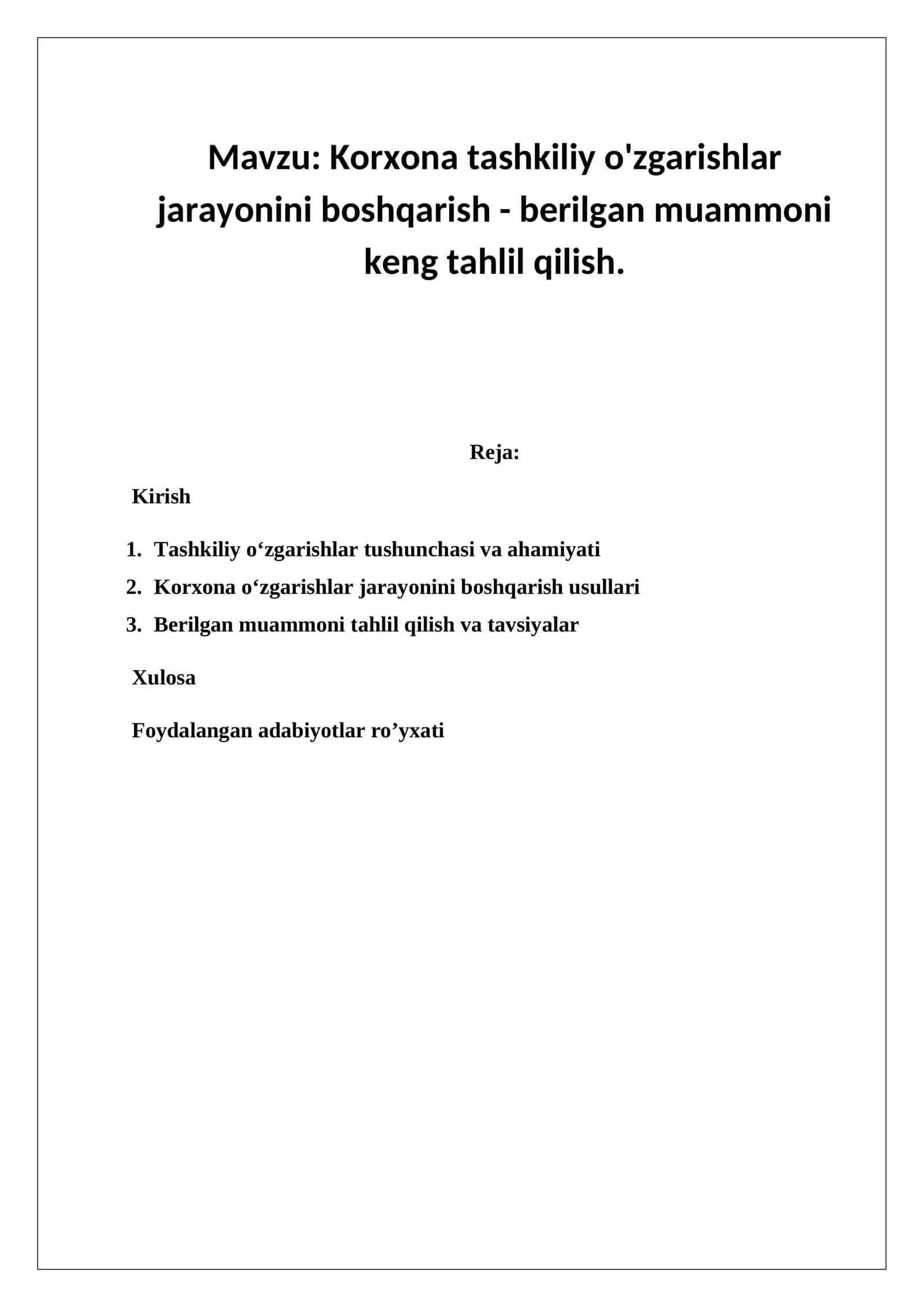 Tashkiliy o‘zgarishlar jarayonini boshqarish 1