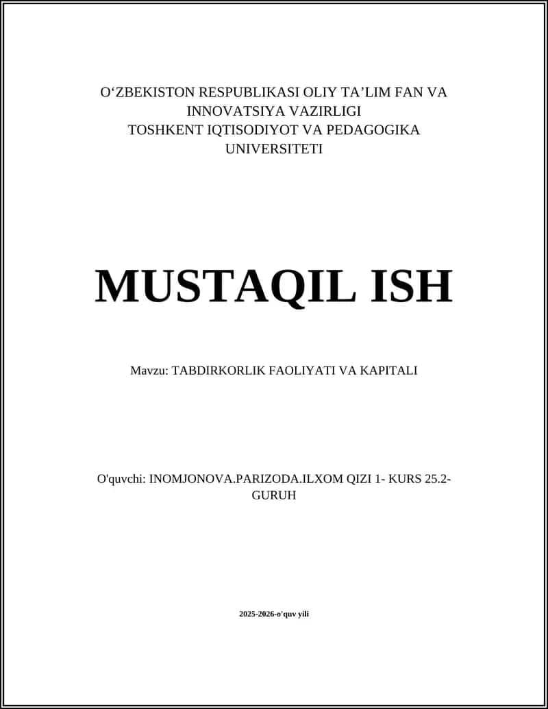 TABDIRKORLIK FAOLIYATI VA KAPITALI 1