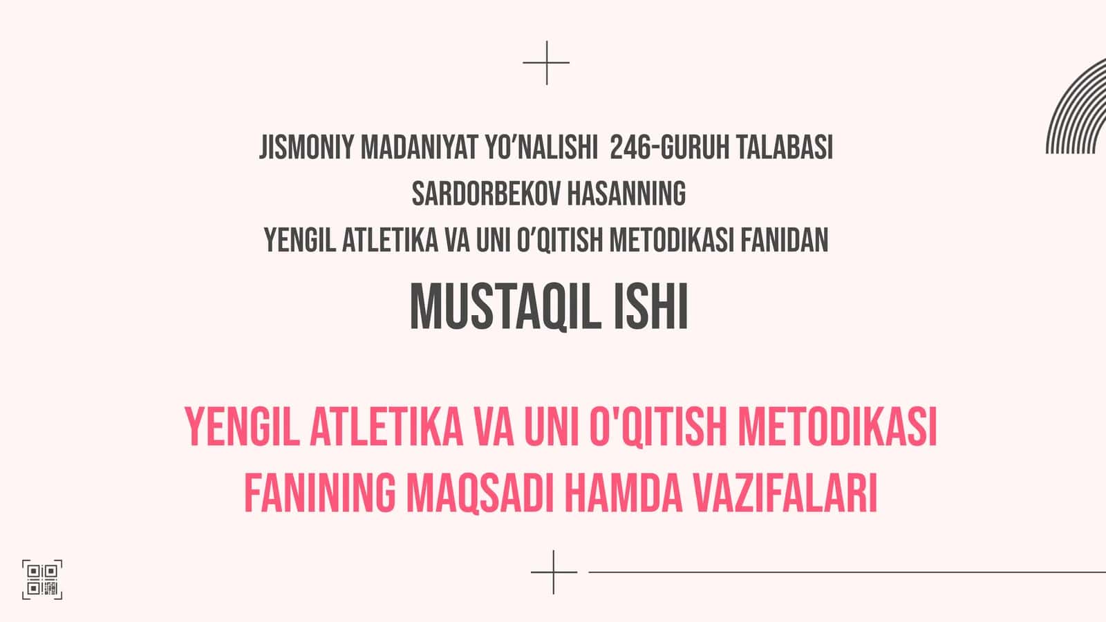 Yengil atletika va uni o'qitish metodikasi 1