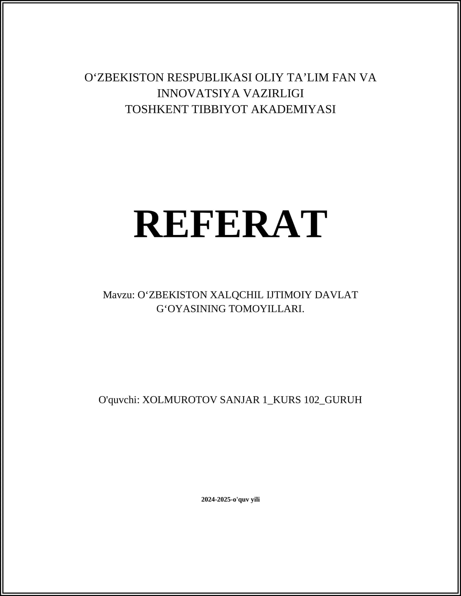 OʻZBEKISTON XALQCHIL IJTIMOIY DAVLAT GʻOYASINING TOMOYILLARI 1