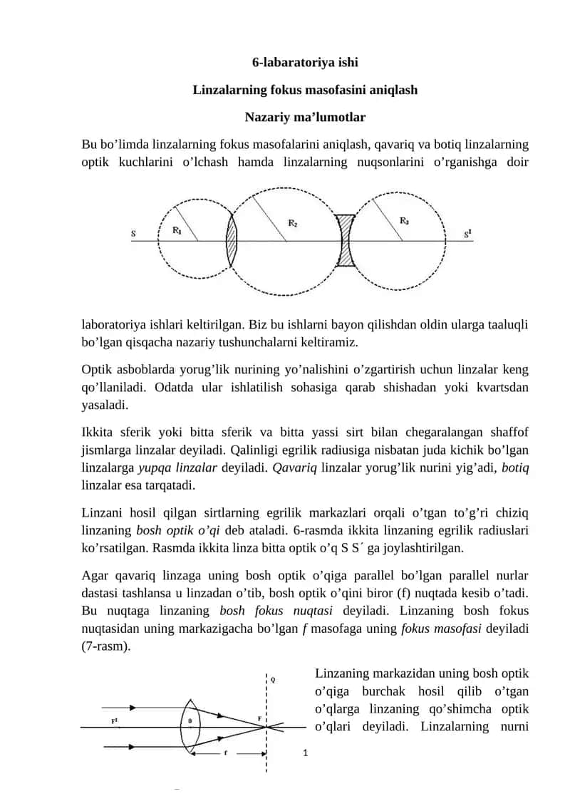Linzalarning fokus masofasini aniqlash 1