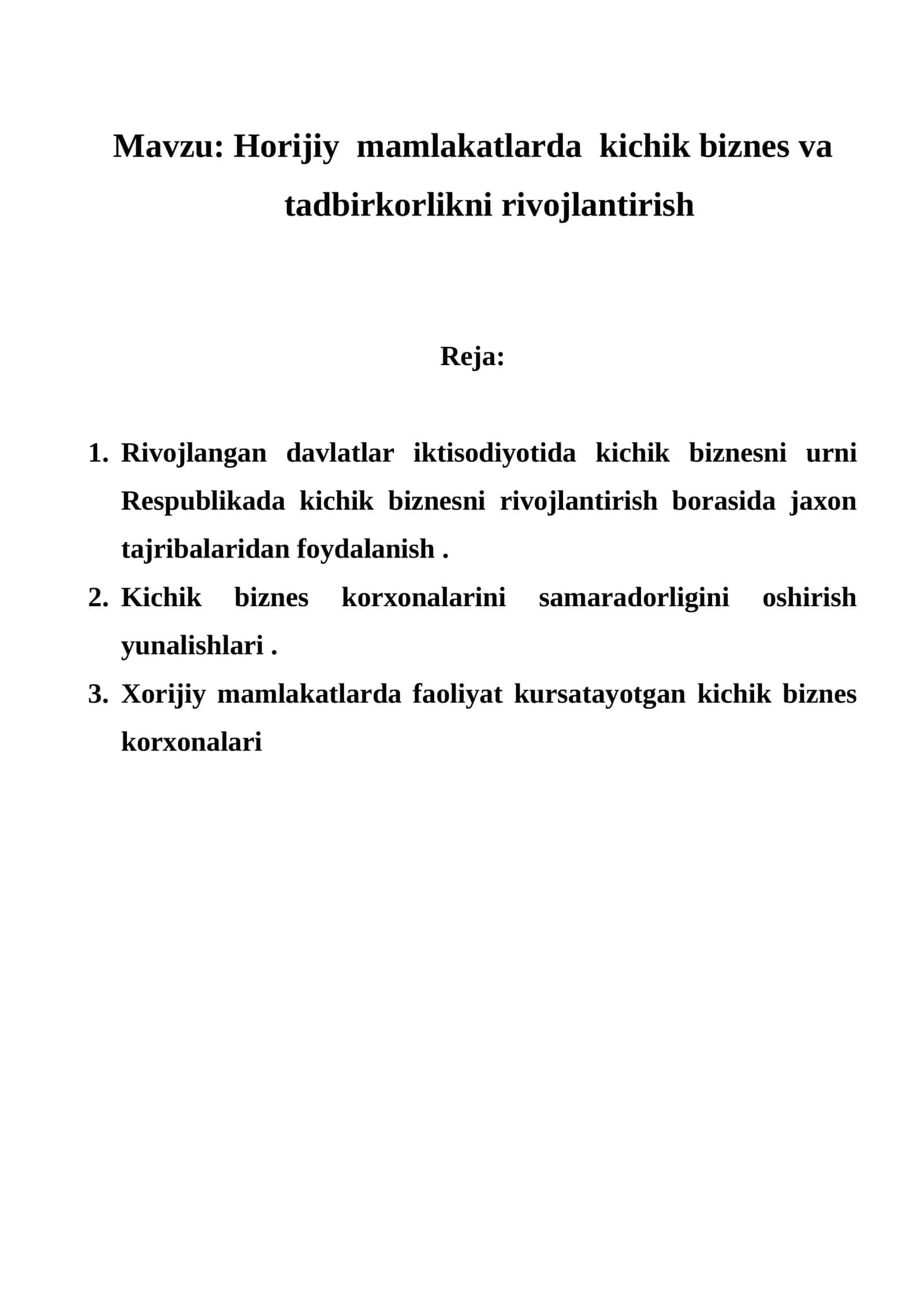 Xorijiy mamlakatlarda kichik biznes va tadbirkorlikni rivojlantirish 1