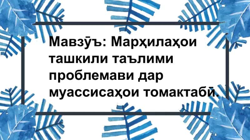 Мавзӯъ: Марҳилаҳои ташкилитаълими 1