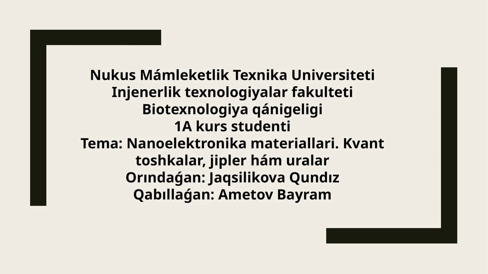 Nanoelektronika materiallari. Kvant toshkalar, jipler hámuralar 1