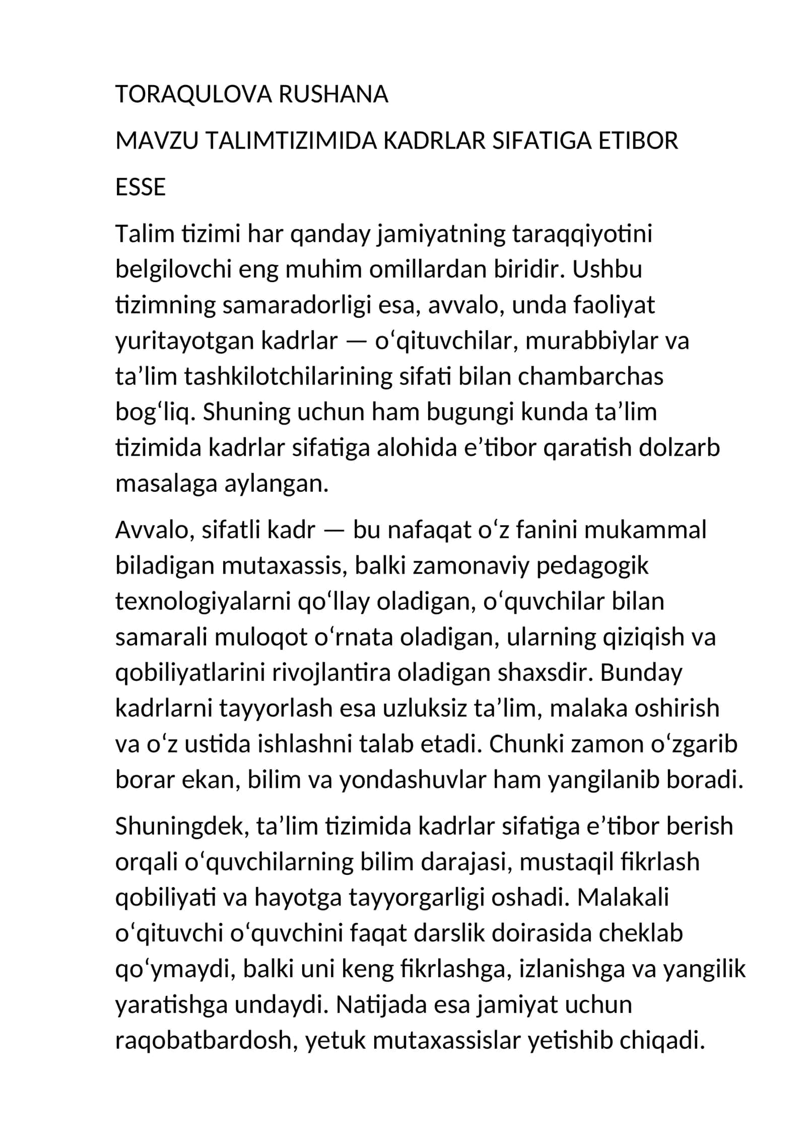 TALIMTIZIMIDA KADRLAR SIFATIGA ETIBOR 1