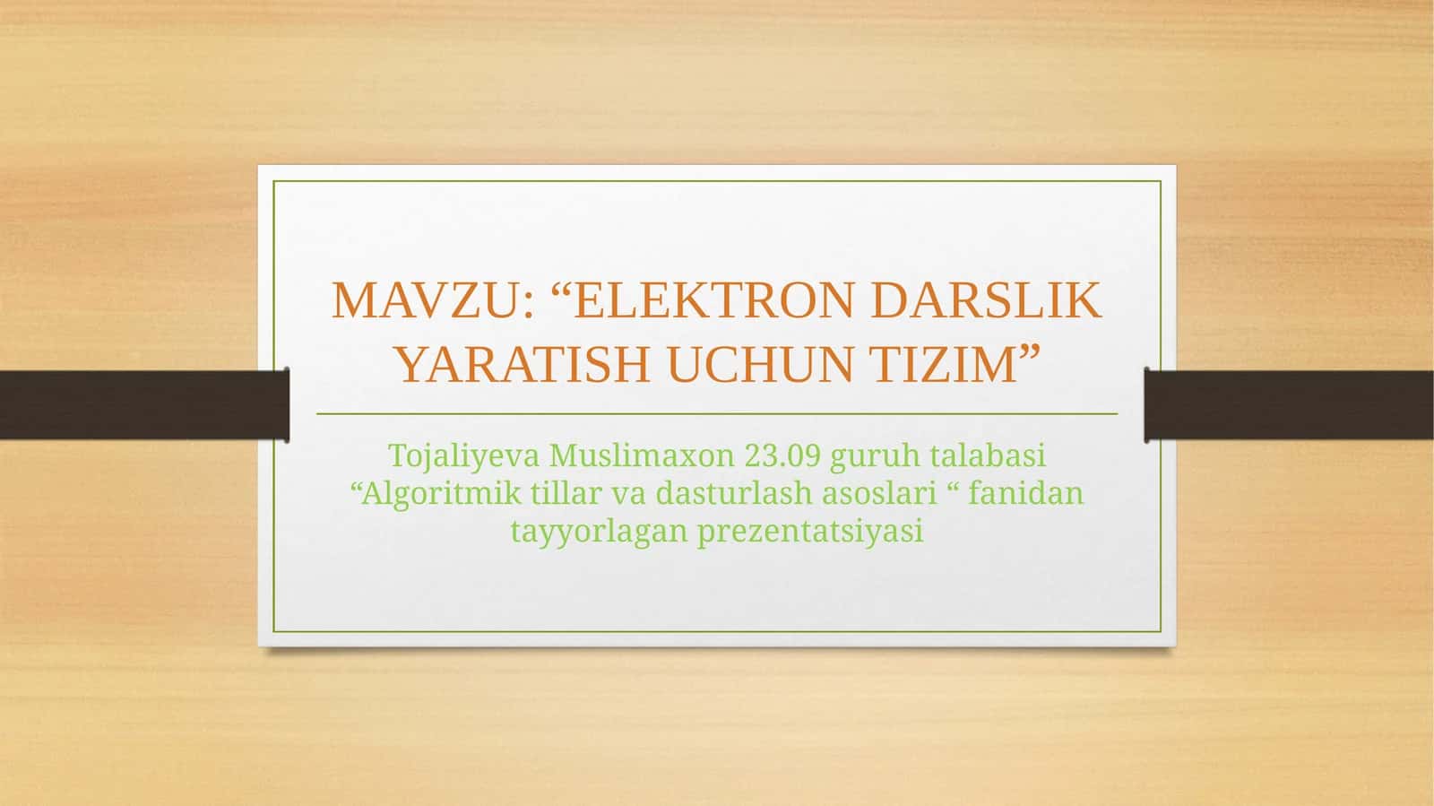 ELEKTRON DARSLIK YARATISH UCHUN TIZIM 1