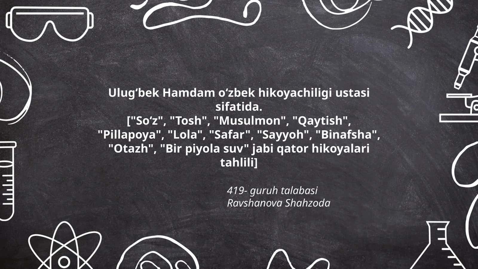 Ulugʻbek Hamdam oʻzbek hikoyachiligi ustasi 1