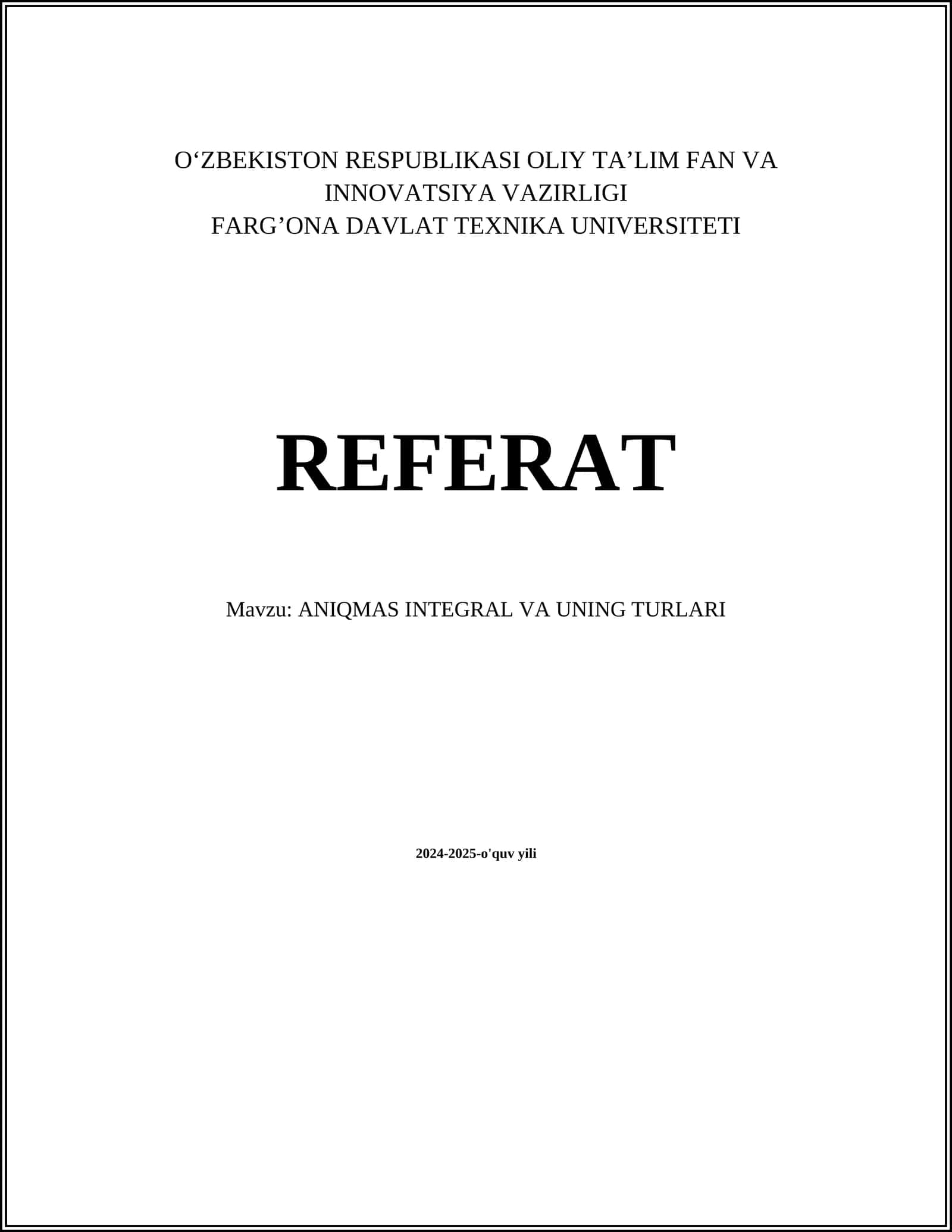 ANIQMAS INTEGRAL VA UNING TURLARI 1