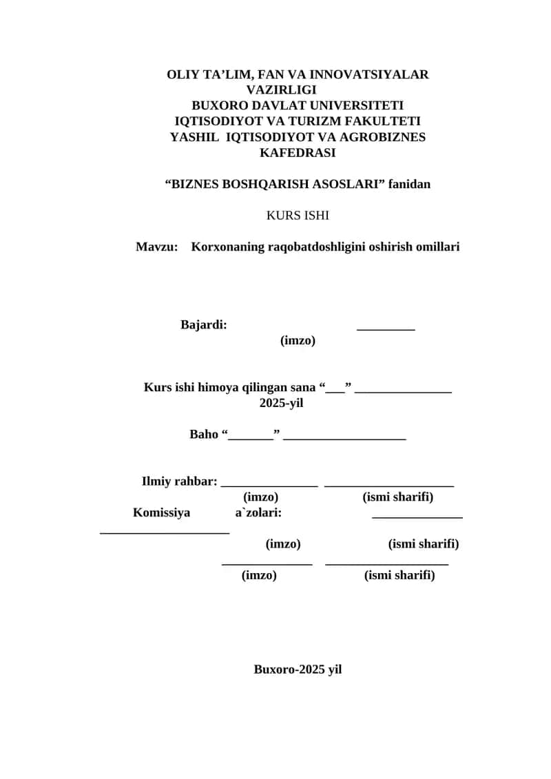 Korxonaning raqobatdoshligini oshirish omillari 1