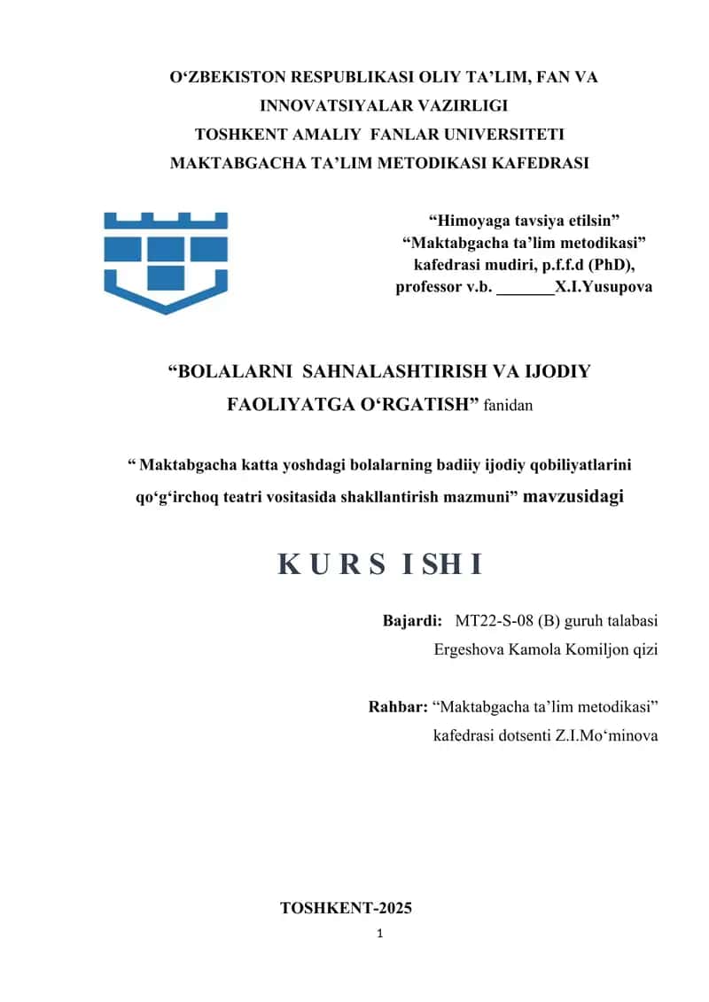 Maktabgacha katta yoshdagi bolalarning badiiy ijodiy qobiliyatlarini qoʻgʻirchoq teatri vositasida shakllantirish mazmuni 1