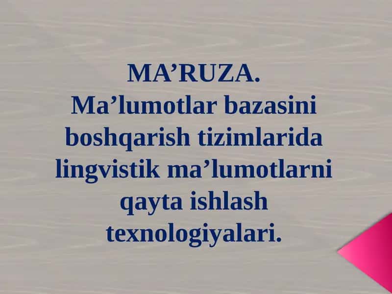 Ma’lumotlar bazasi boshqarish tizimlari 1