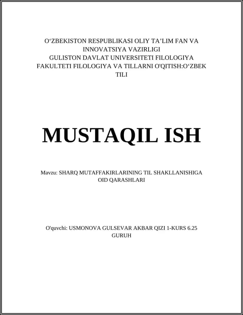 SHARQ MUTAFFAKIRLARINING TIL SHAKLLANISHIGA OID QARASHLARI 1