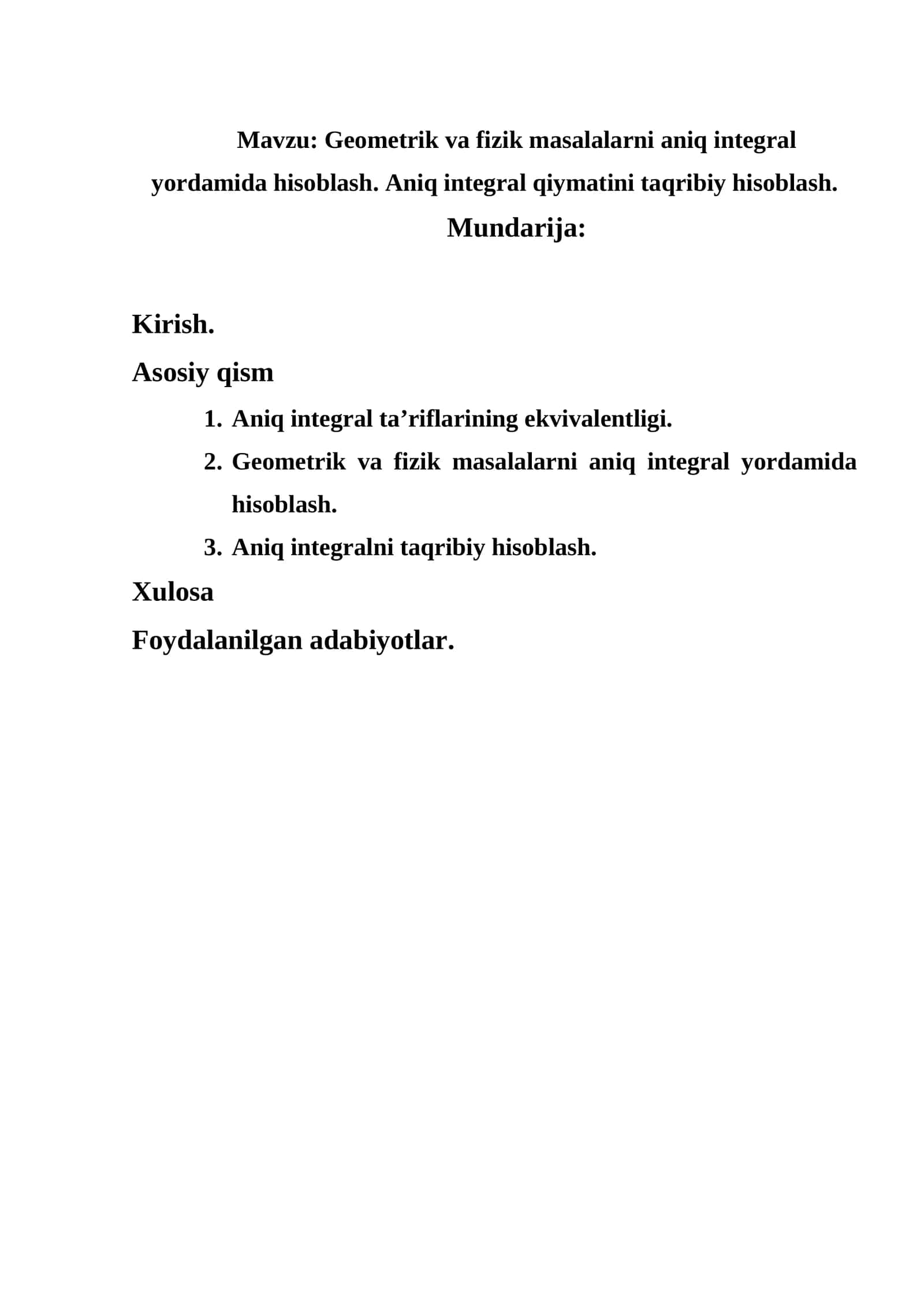 Geometrik va fizik masalalarni aniq integral yordamida hisoblash 1