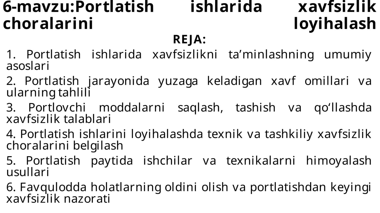 Portlatish ishlarida xavfsizlik choralarini loyihalash 1