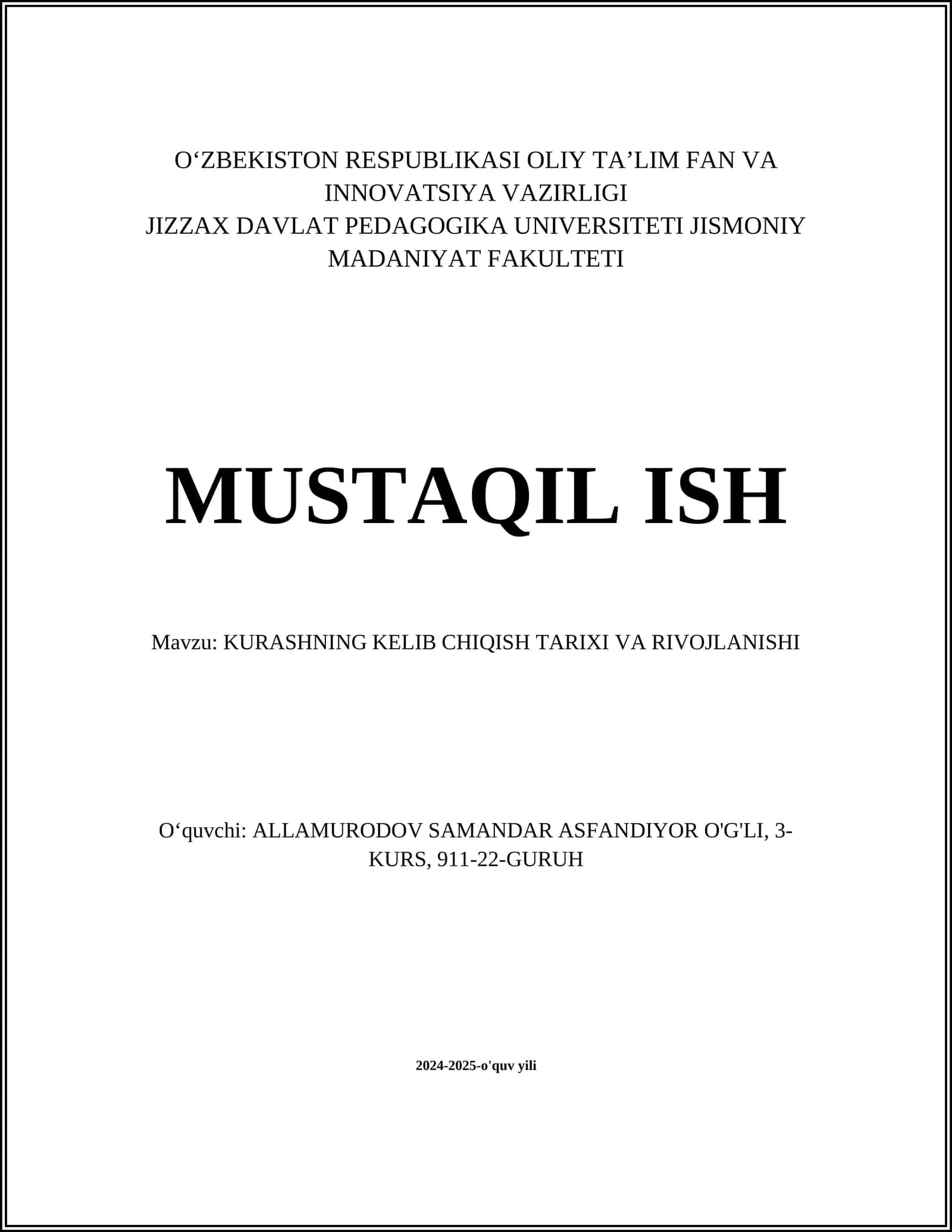 Kurashning Kelib Chiqishi 1