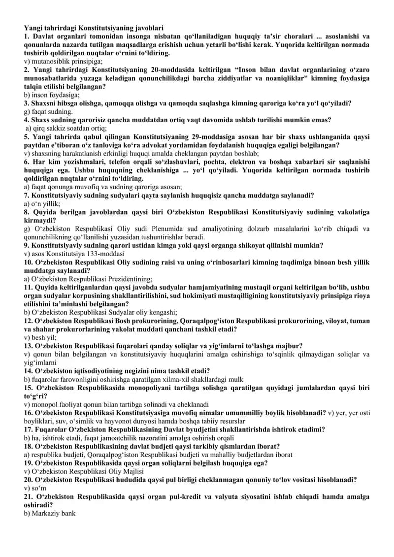 KONSTITUTSIYADAN YAKUNIY NAZORAT SAVOLLARI JAVOBLARI 1
