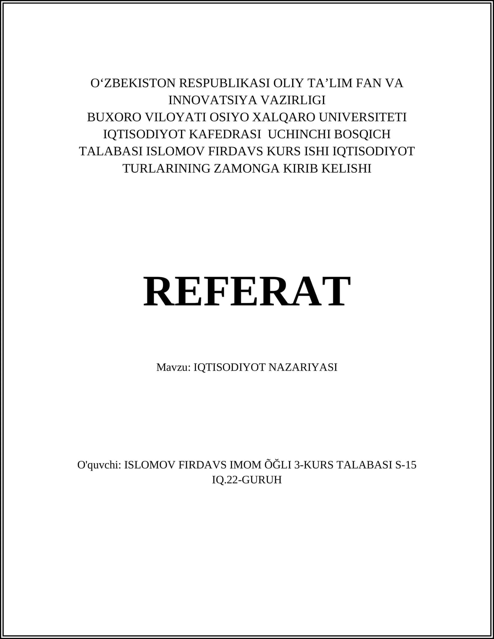 IQTISODIYOT NAZARIYASI 1
